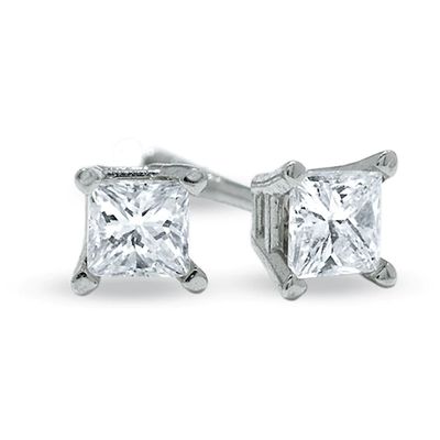 1/ CT. T.w. Princess-Cut Diamond Solitaire Stud Earrings in 14K White Gold (I/I1