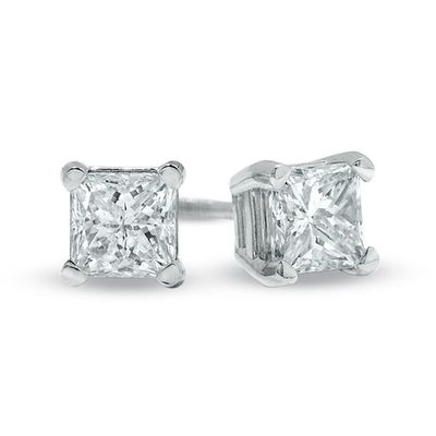 3/4 CT. T.w. Certified Princess-Cut Diamond Solitaire Stud Earrings in 14K White Gold