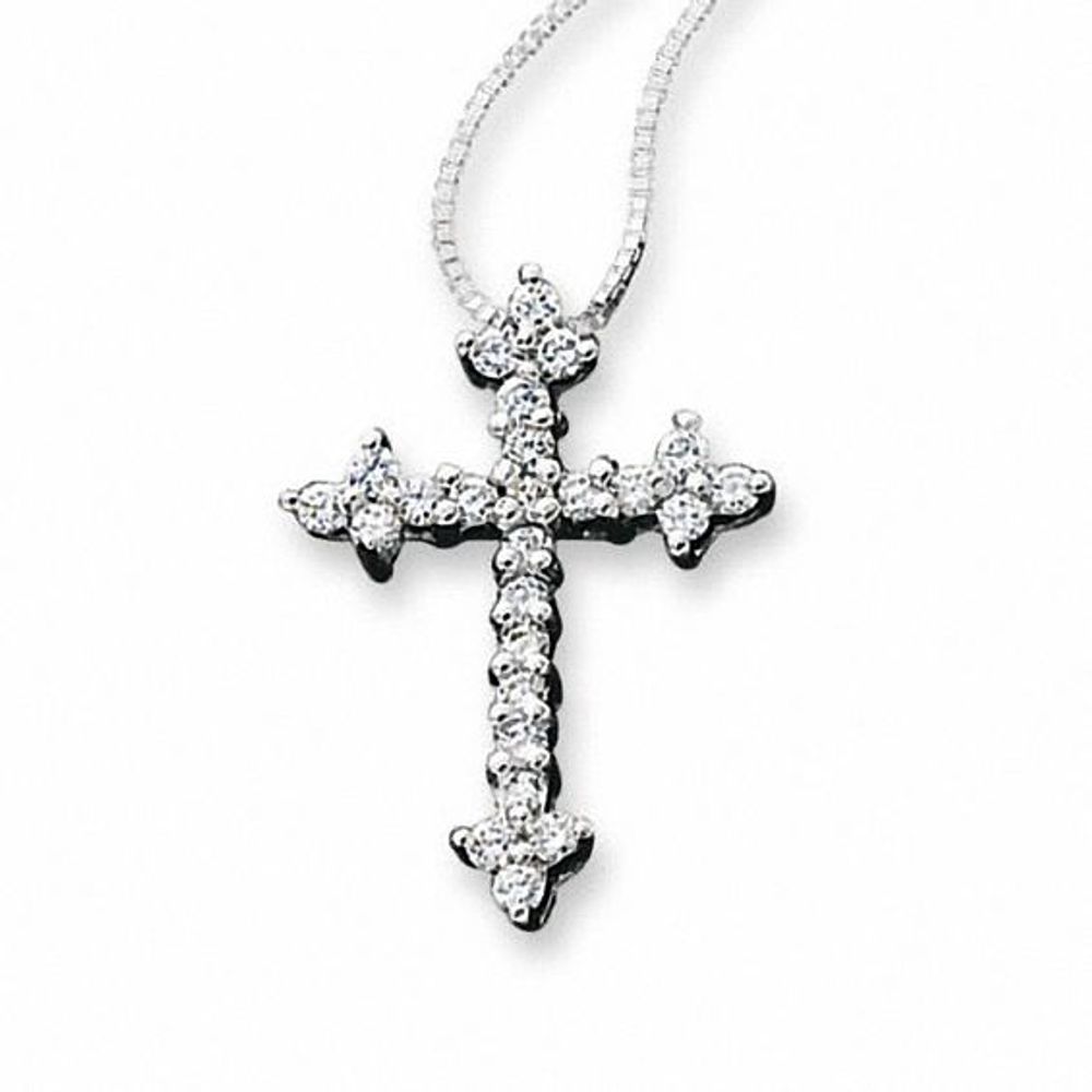 1/6 CT. T.W. Diamond Sideways Cross Necklace in Sterling Silver | Zales