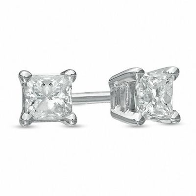 CT. T.w. Princess Cut Diamond Solitaire Stud Earrings in 14K White Gold
