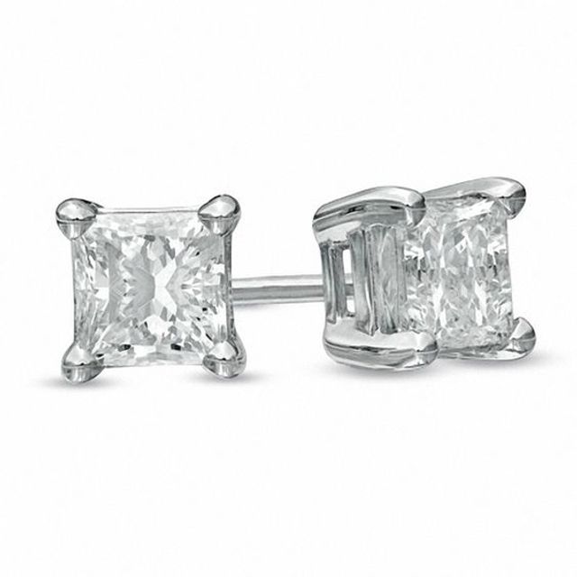 1/ CT. T.w. Princess Cut Diamond Solitaire Stud Earrings in 14K White Gold