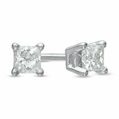 1/ CT. T.w. Princess Cut Diamond Solitaire Stud Earrings in 14K White Gold