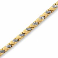 10K Two-Tone Gold Rectangle Slash Stampato Bracelet - 7.25"