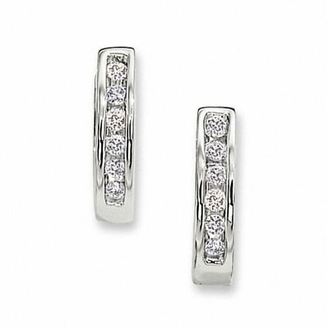 1/2 CT. T.w. Diamond Huggie Hoop Earrings in 10K White Gold