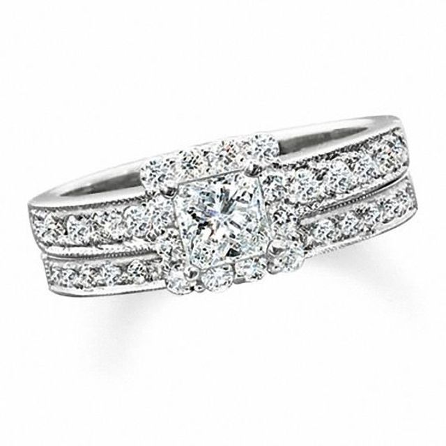 1-1/4 CT. T.w. Square-Cut Diamond Bridal Set in 14K White Gold