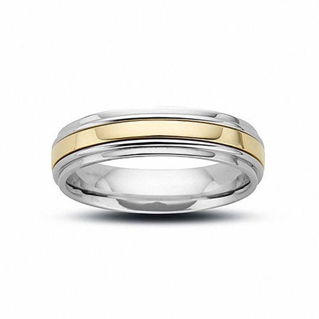 Men's 6mm Wedding Band in 10K Gold and Stainless Steel - Size 10