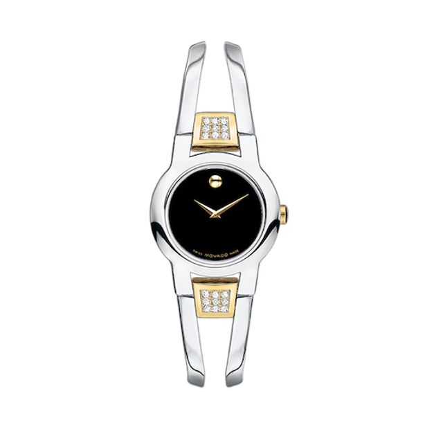 Ladies' Movado AmorosaÂ® Diamond Accent Two-Tone Bangle Watch with Black Dial (Model: 0604983)