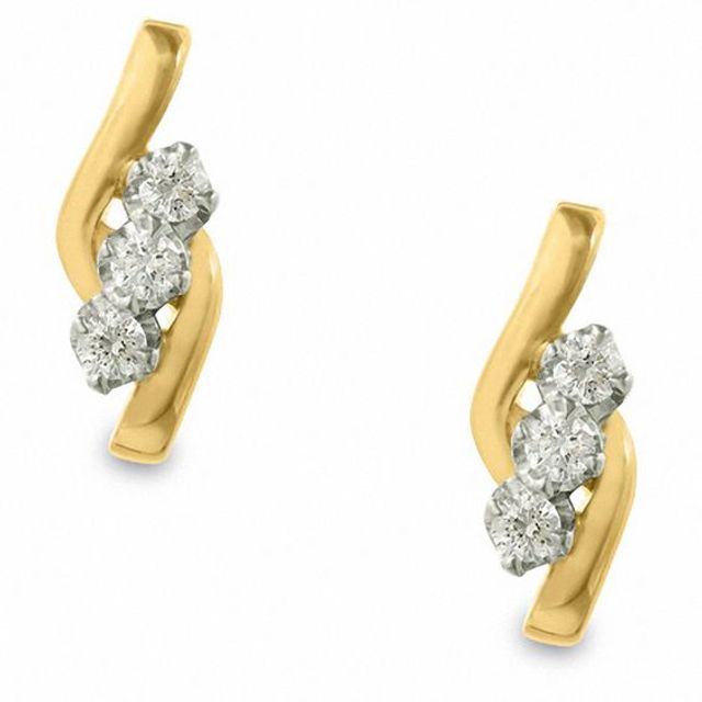 Sirenaâ¢ 1/3 CT. T.w. Diamond Three Stone Bypass Earrings in 14K Gold