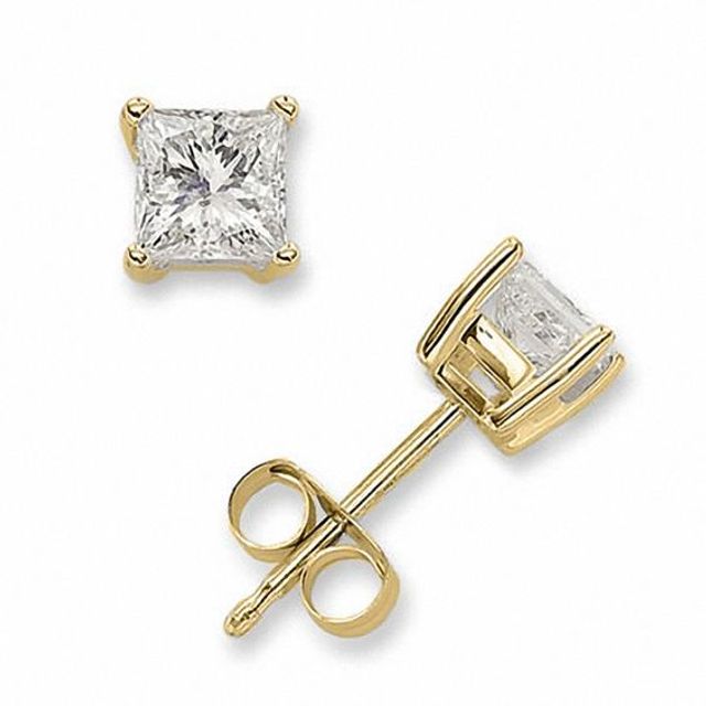 CT. T.w. Princess Cut Diamond Solitaire Stud Earrings in 14K Gold