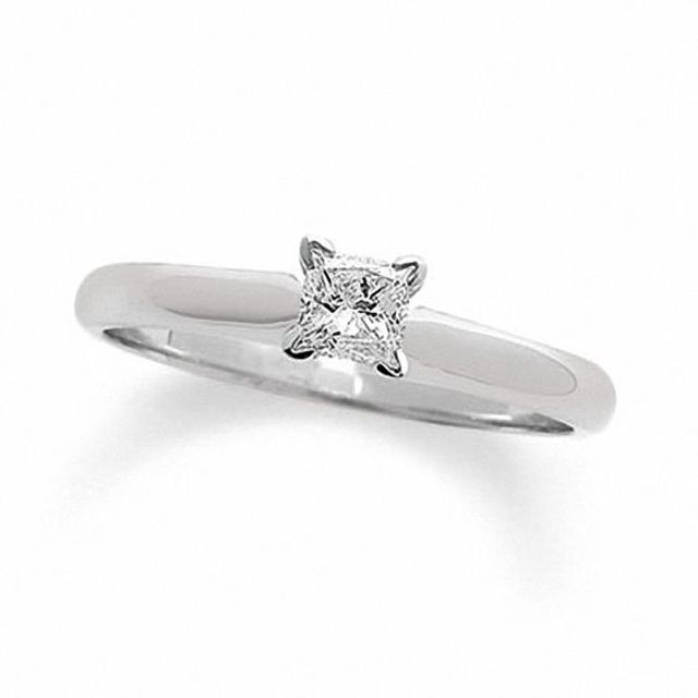 1/ CT. Certified Princess-Cut Diamond Solitaire Engagement Ring in 14K White Gold