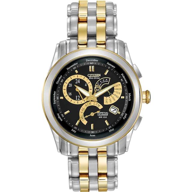 Men's Citizen Eco-DriveÂ® caliber 8700 Perpetual Calendar Two-Tone Bracelet Watch (Model: Bl8004-53E)