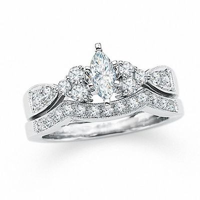 1 CT. T.w. Marquise Diamond Bridal Set in 14K White Gold