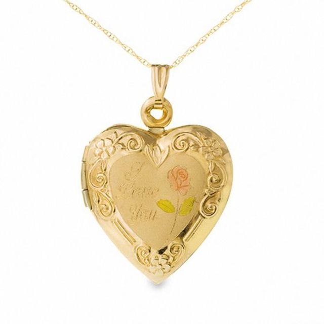 10K Gold Double Heart and Pink Rose Locket