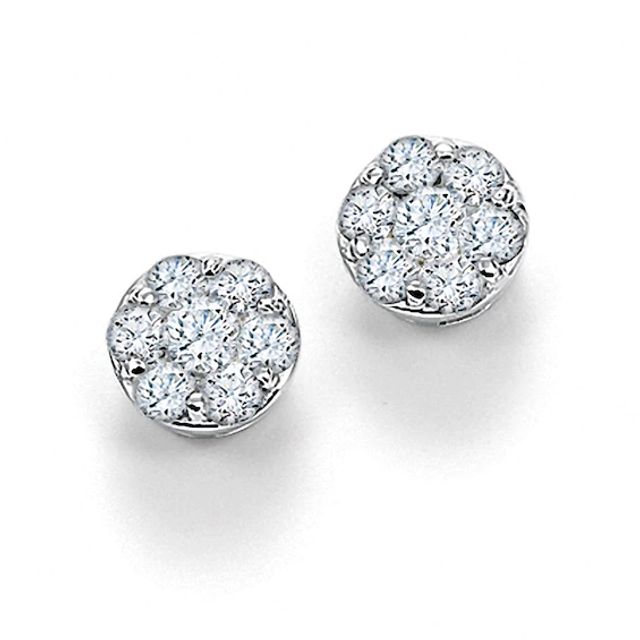 1 CT. T.w. Diamond Cluster Flower Stud Earrings in 14K White Gold