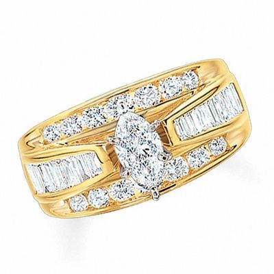 3 CT. T.w. Marquise Diamond Cathedral Bridge Ring in 14K Gold