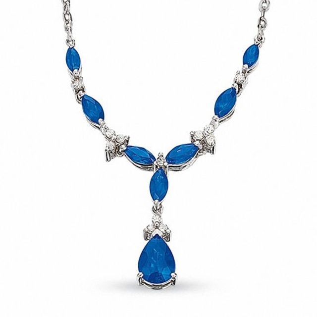 Pear-Shaped and Marquise Blue Sapphire Necklace in 10K White Gold with Diamond Accents