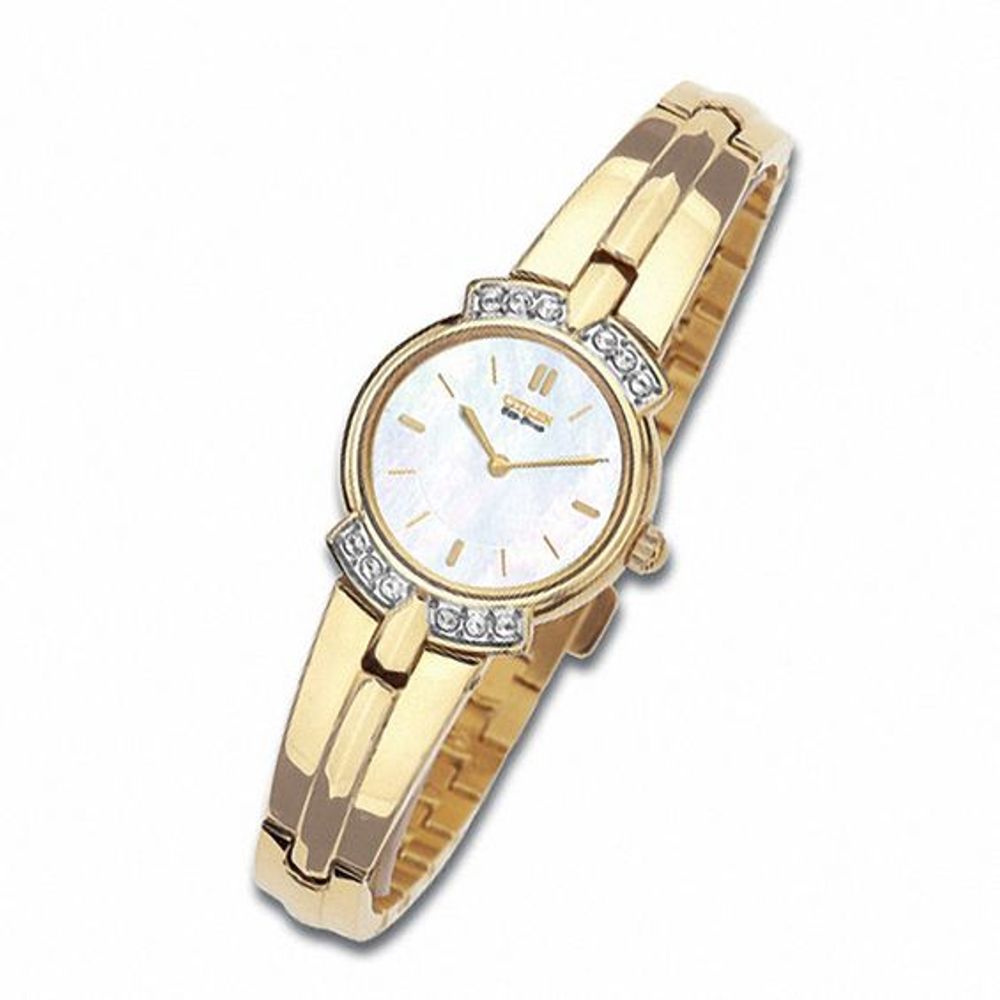 Ladies' Citizen Eco-Drive® Silhouette Crystal Gold-Tone Bangle Watch with  Mother-of-Pearl Dial (Model: EM0862-56D) | Zales