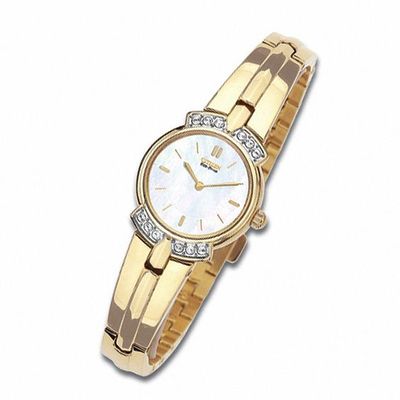 Ladies' Citizen Eco-DriveÂ® Silhouette Gold-Tone Bangle Watch with Crystal Bezel (Model: Ew9012-59D)