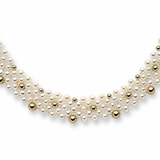 Freshwater Cultured Pearl and 10K Gold Bead Necklace