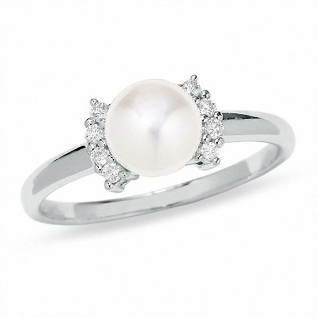 Blue LagoonÂ® by Mikimoto Akoya Cultured Pearl Ring in 14K White Gold with Diamond Accents