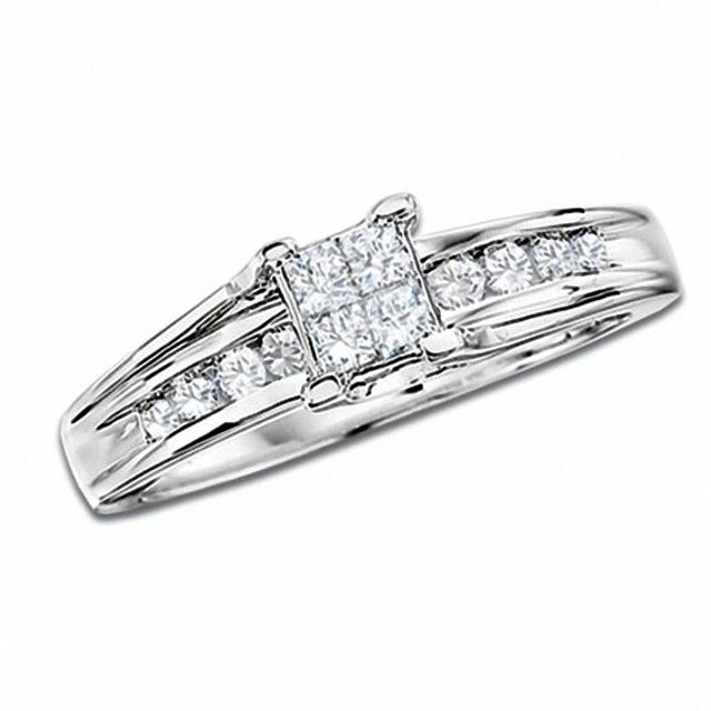 1/2 CT. T.w. Quad Princess Diamond Ring in 14K White Gold