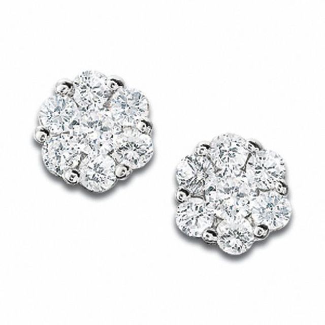 1/3 CT. T.w. Multi-Diamond Flower Stud Earrings in 10K White Gold