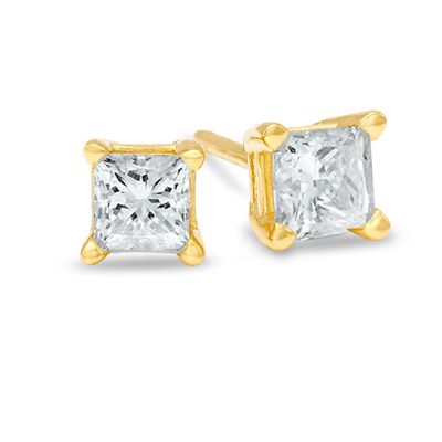 1/5 CT. T.w. Princess-Cut Diamond Solitaire Stud Earrings in 14K Gold (J/I3