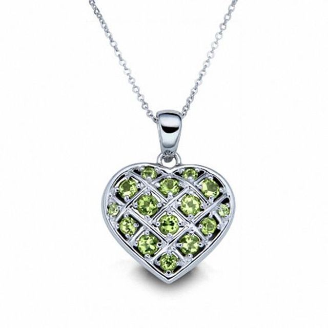 Sterling Silver Round Peridot Basket Weave Heart Pendant