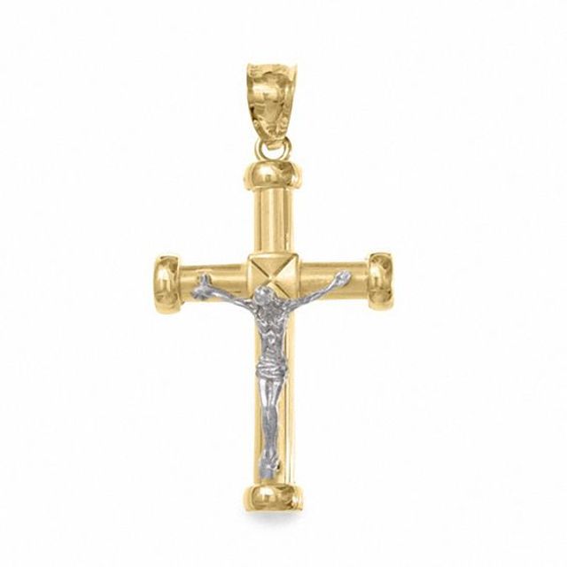 10K Two-Tone Gold Rounded Crucifix Charm Pendant