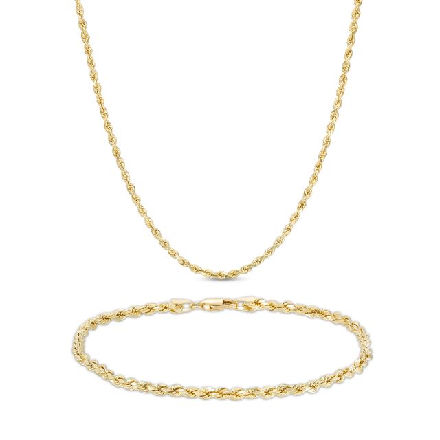 Men's Rope Chain Necklace and Bracelet Set in 10K Gold