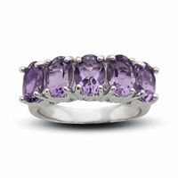 Sterling Silver Five Stone Oval Amethyst Fashion Ring