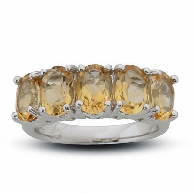 Sterling Silver Five Stone Oval Citrine Fashion Ring