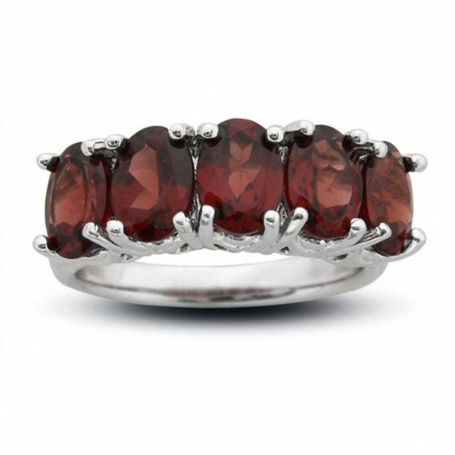 Sterling Silver Five Stone Oval Garnet Fashion Ring