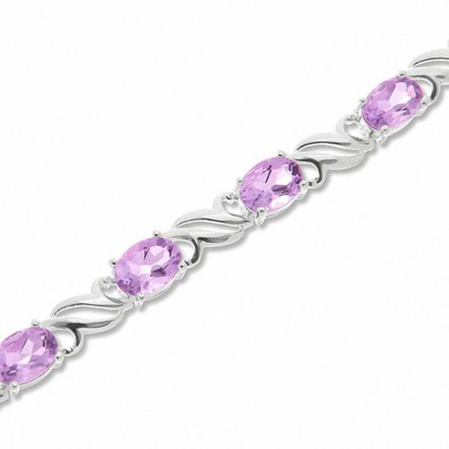 Sterling Silver Oval Amethyst Wave Bracelet