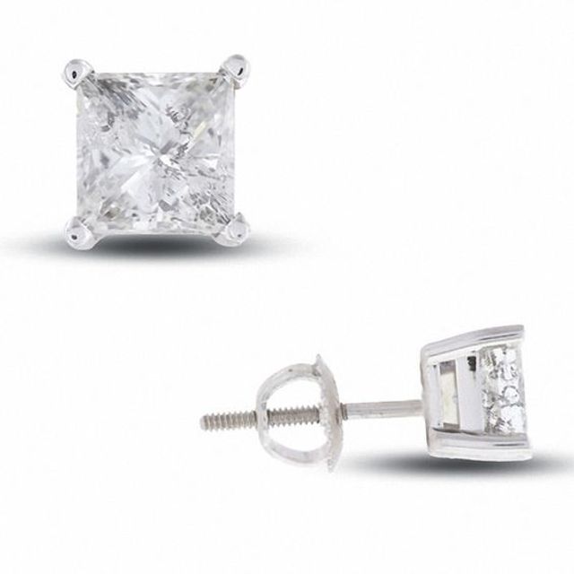 2 CT. T.w. Certified Princess-Cut Diamond Solitaire Stud Earrings in 14K White Gold