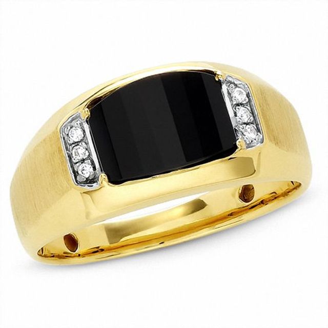 Men's Onyx Ring in 14K Gold with Diamond Accents