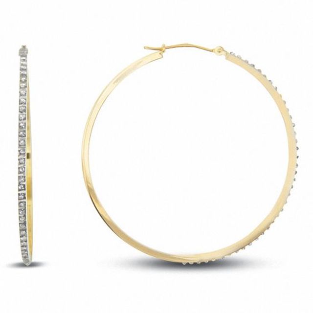 Diamond Fascinationâ¢ 14K Gold Large Round Hoop Earrings