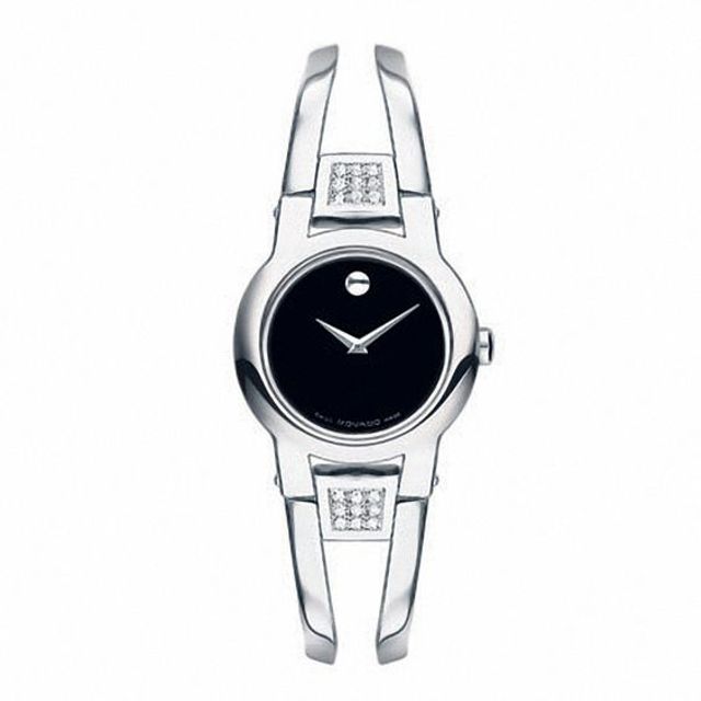 Ladies' Movado AmorosaÂ® Diamond Accent Bangle Watch with Black Dial (Model: 0604982)
