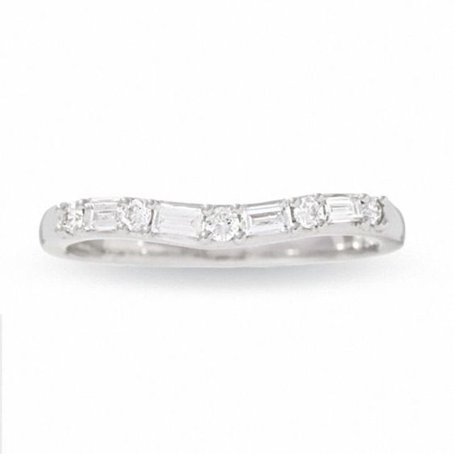 1/4 CT. T.w. Round and Baguette Diamond Solitaire Enhancer in 14K White Gold