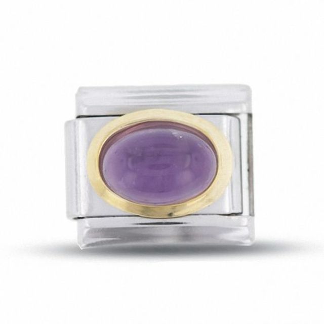 Amethyst Italian Charm in Stainless Steel with 18K Gold-Tone Accents