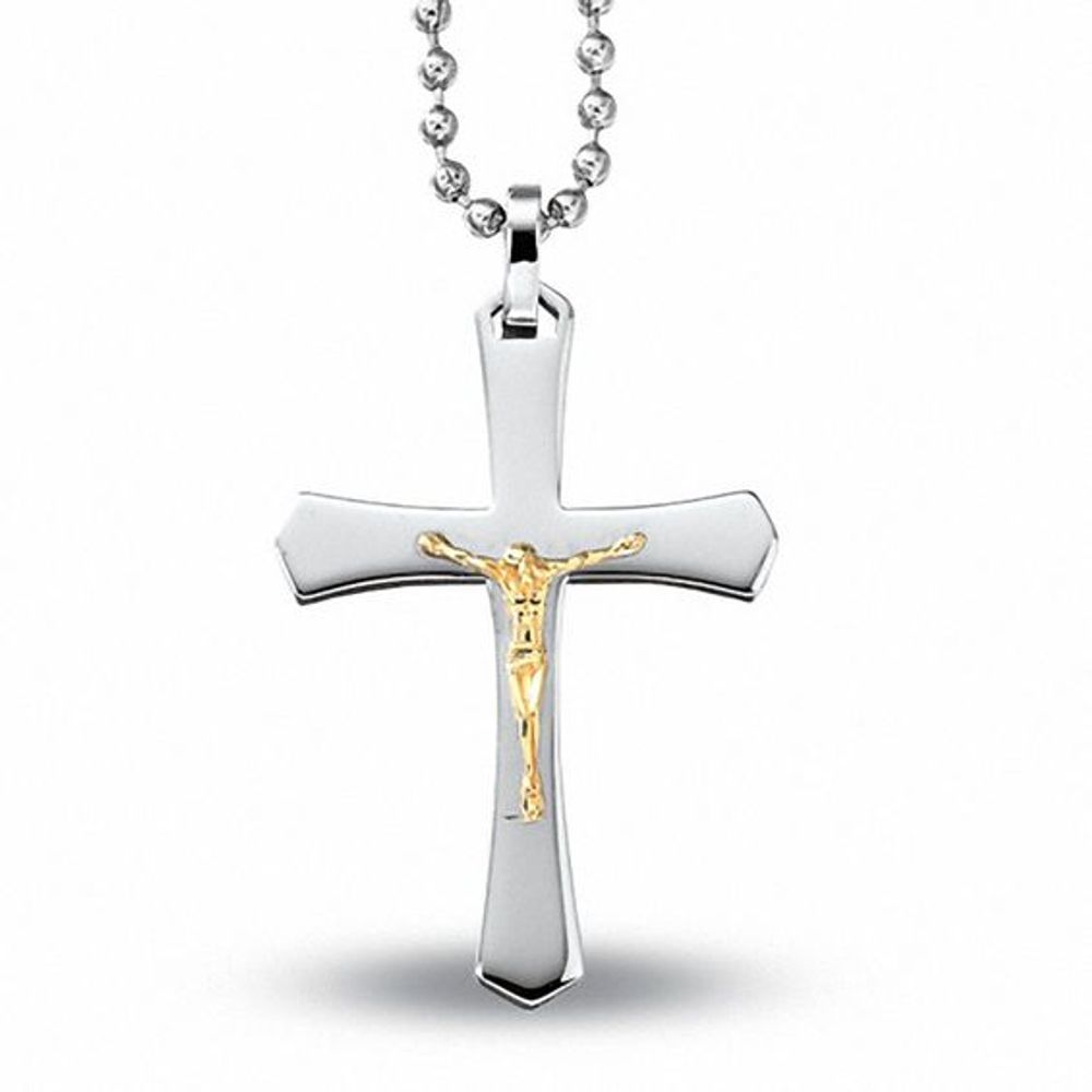 Men's Stainless Steel and 10K Gold Crucifix Pendant