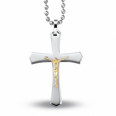 Men's Stainless Steel and 10K Gold Crucifix Pendant