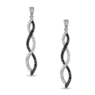 1/2 CT. T.w. Enhanced Black and White Diamond Twine Earrings in 10K White Gold