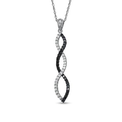 1/4 CT. T.w. Enhanced Black and White Diamond Twine Pendant in 10K White Gold