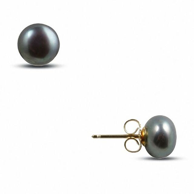 8.0-8.5mm Black Cultured Freshwater Button Pearl Earrings