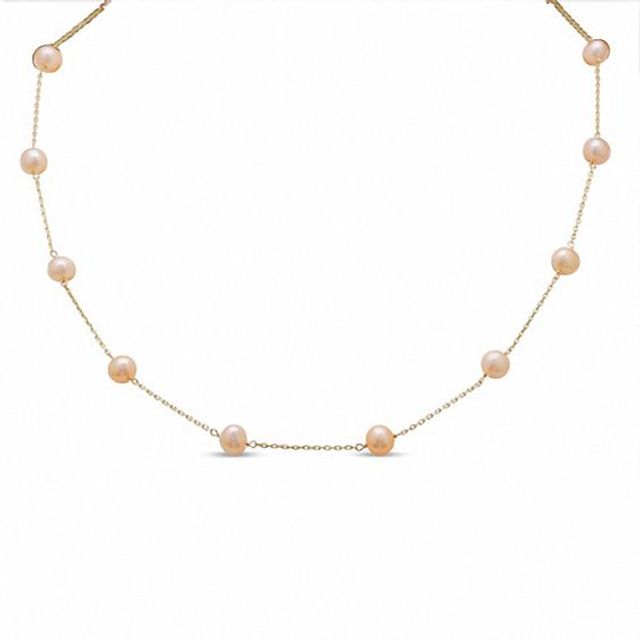 Apricot Cultured Freshwater Pearl Necklace in 14K Gold