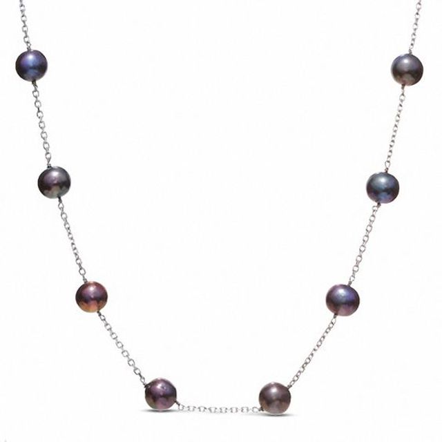 Black Cultured Freshwater Pearl Necklace in 14K White Gold