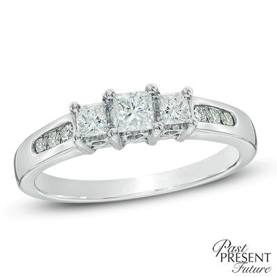 1/2 CT. T.w. Princess-Cut Diamond Past Present FutureÂ® Ring in 14K White Gold