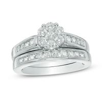 1/ CT. T.w. Multi-Diamond Flower Bridal Set in 10K White Gold