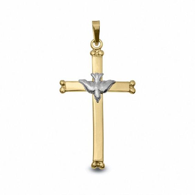 14K Two-Tone Gold Holy Spirit Cross with Dove